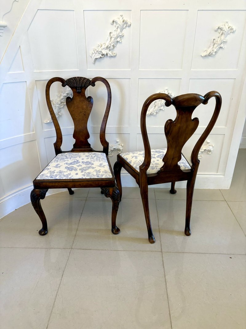 Superb Quality Set of 6 Antique Victorian Carved Burr Walnut Dining Chairs - Image 3